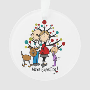 Expectant Couple Toddler Girl Dog Acrylic Ornament
