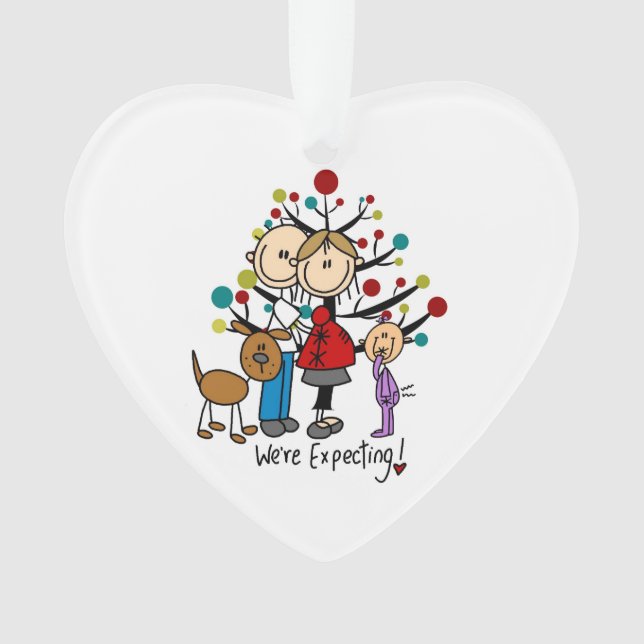 Expectant Couple Toddler Girl Dog Acrylic Ornament (Front)