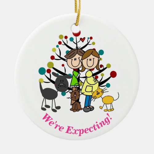 Expectant Couple Two Cats Dog Ornament