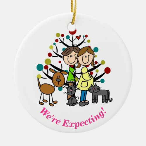 Expectant Couple Two Cats Dog Ornament