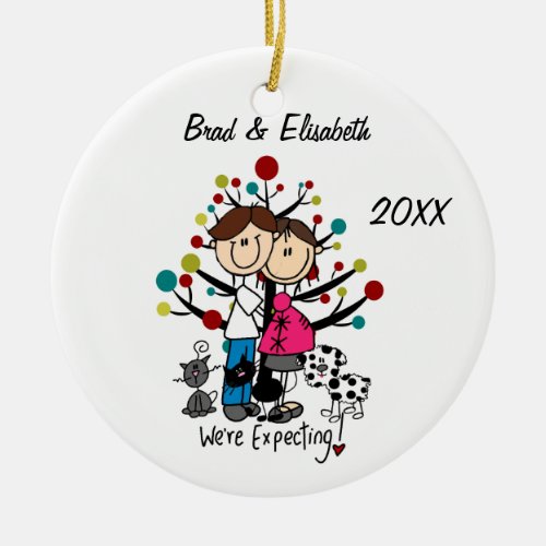 Expectant Couple Two Cats Dog Ornament