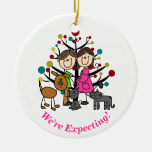 Expectant Couple, Two Cats, Dog Ornament
