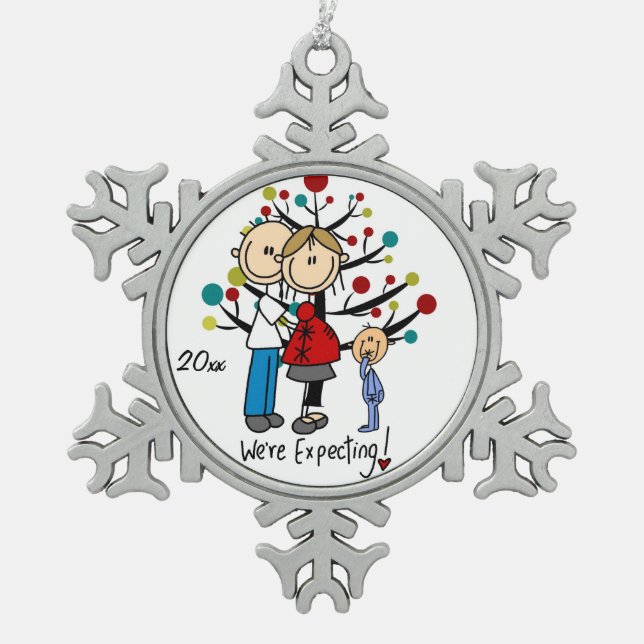 Expectant Couple With Boy Snowflake Ornament (Front)