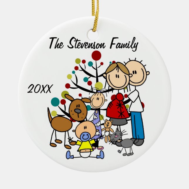 Expectant Couple With Girl, Boy, Dog, Cat Ornament (Front)