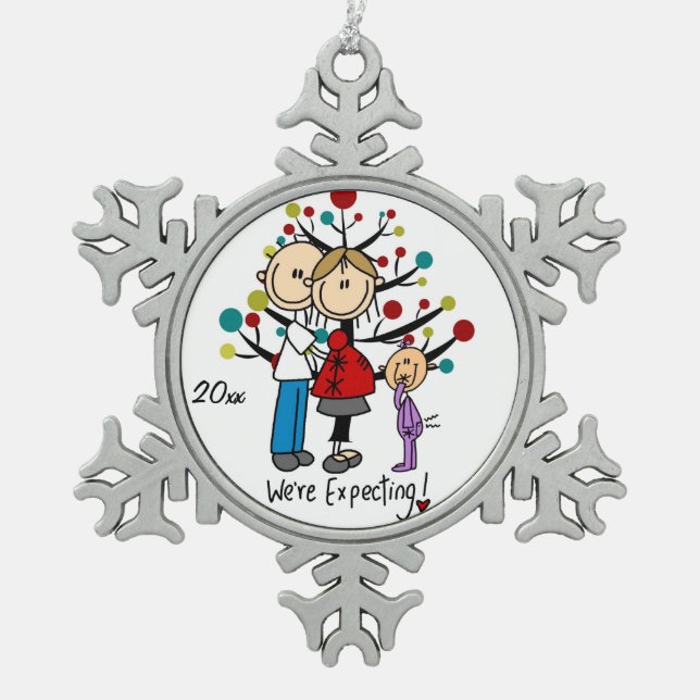 Expectant Couple With Girl  Snowflake Ornament (Front)