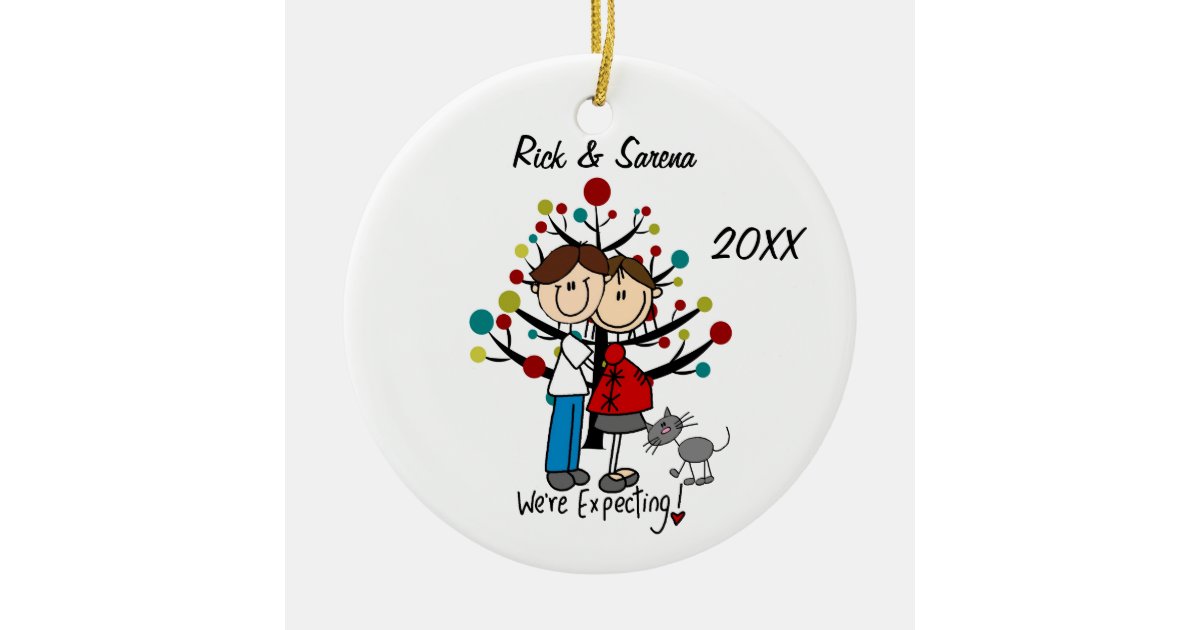 Expectant Couple With Gray Cat Ornament Zazzle Com
