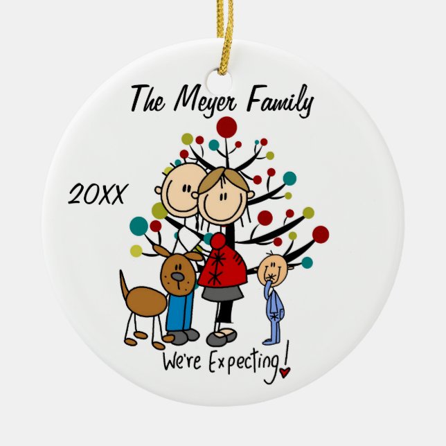 Expectant Couple with Toddler Boy/Dog Ornament (Front)