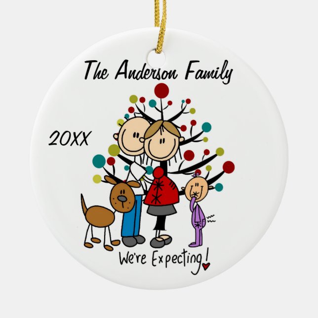Expectant Couple with Toddler Girl /Dog Ornament (Front)