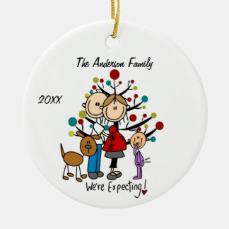 Expectant Couple with Toddler Girl /Dog Ornament
