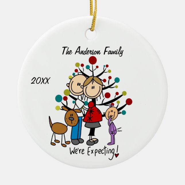 Expectant Couple with Toddler Girl /Dog Ornament (Front)