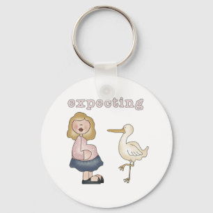 Expectant Mom and Stork Keychain