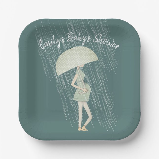 Expectant Mom with Umbrella   Paper Plates (Front)