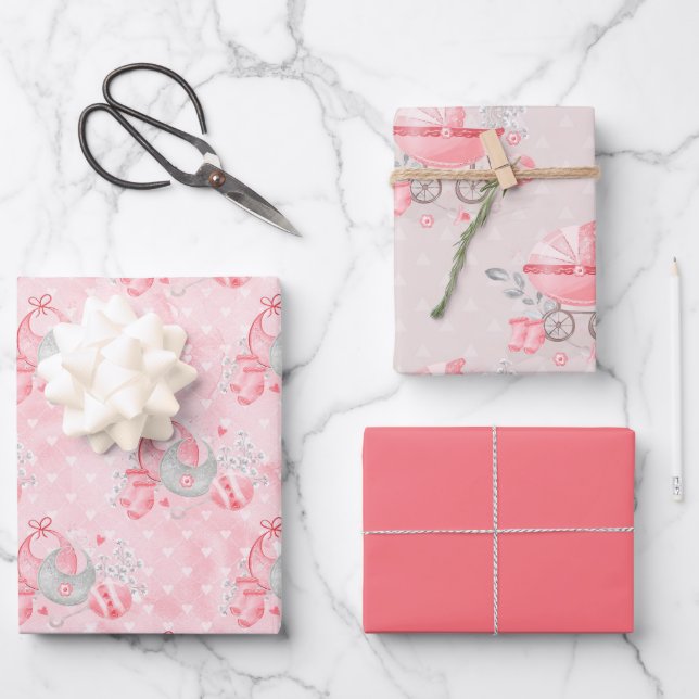 Expectant Mother Baby Girl Pink Wrapping Paper Sheets (Front)
