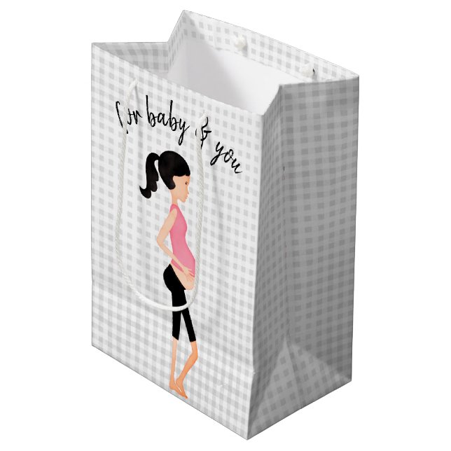 Expectant Mother on Gray Gingham Medium Gift Bag (Front Angled)