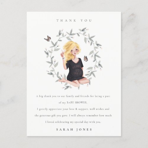 Expectant Women Foliage Baby Shower Thank You Postcard