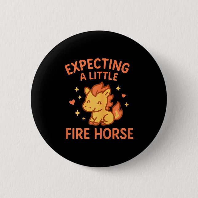 Expecting A Little Fire Horse Cute Funny Maternity Button (Front)