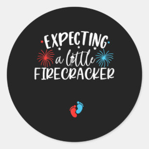 Expecting A Little Firecracker Funny 4th Of July P Classic Round Sticker