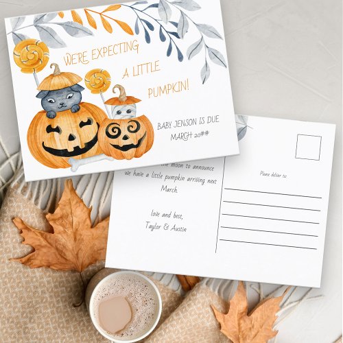 Expecting a Little Pumpkin Halloween Pregnancy Announcement Postcard