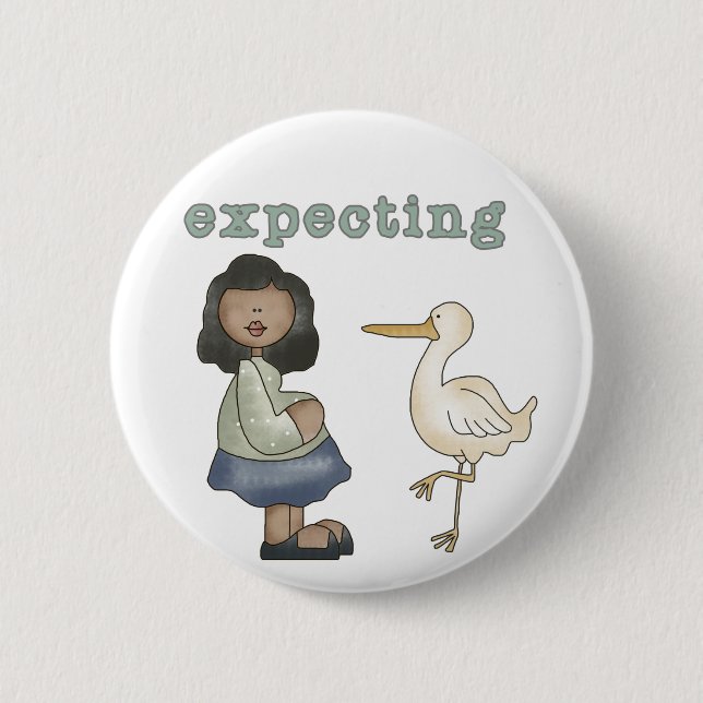 Expecting - African American Mom to Be and Stork Button (Front)
