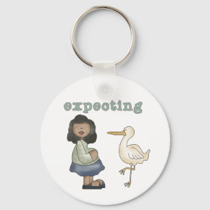 Expecting - African American Mom to Be and Stork Keychain