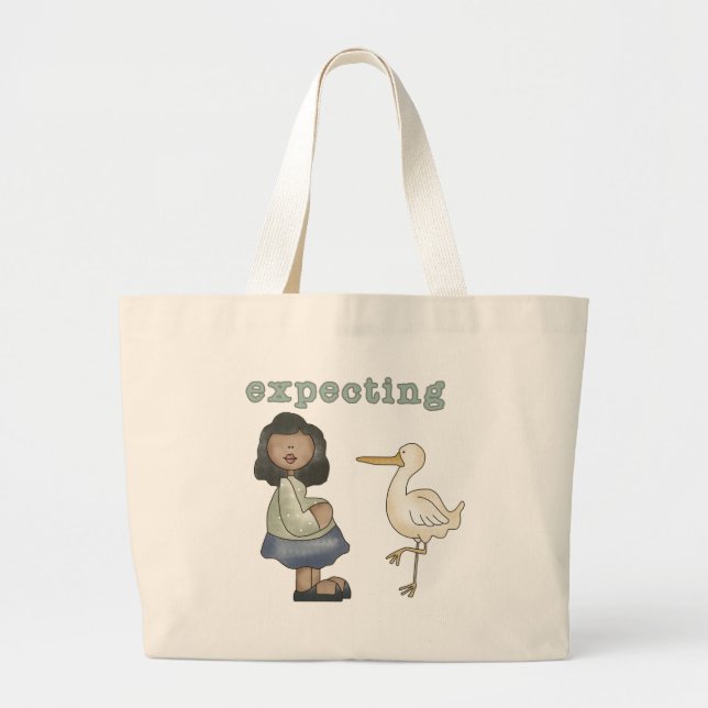 Expecting - African American Mom to Be and Stork Large Tote Bag (Front)