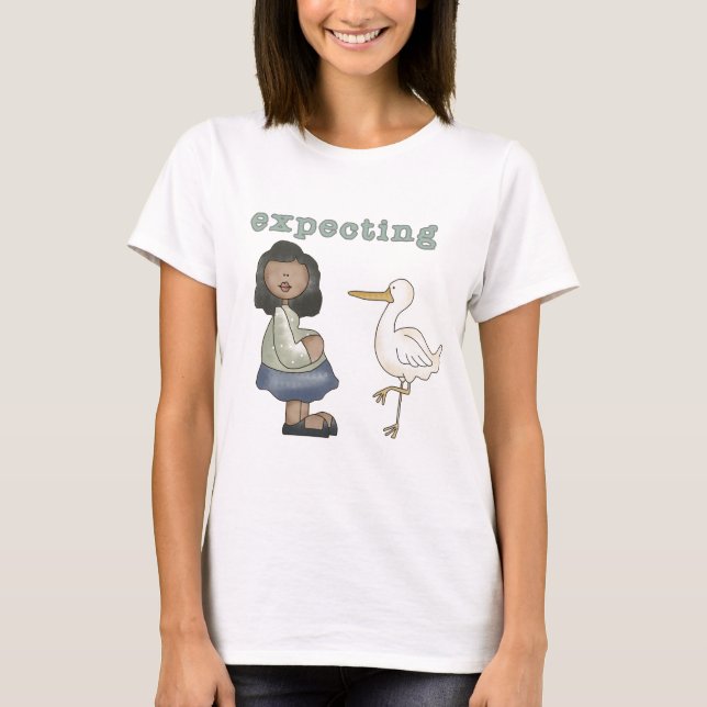 Expecting - African American Mom to Be and Stork T-Shirt (Front)