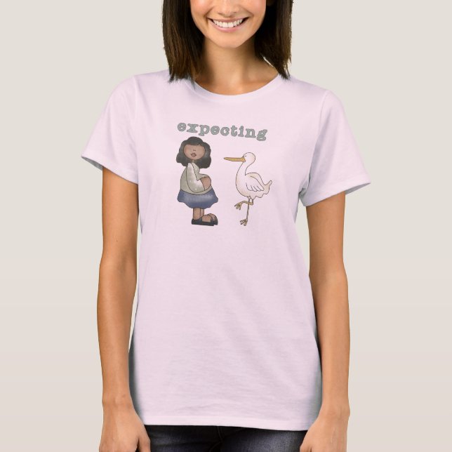 Expecting - African American Mom to Be and Stork T-Shirt (Front)