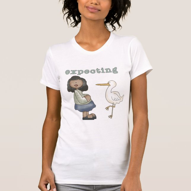 Expecting - African American Mom to Be and Stork T-Shirt (Front)