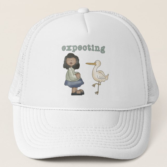 Expecting - African American Mom to Be and Stork Trucker Hat (Front)