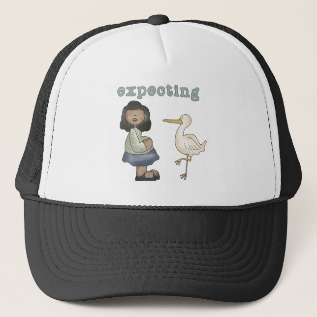 Expecting - African American Mom to Be and Stork Trucker Hat (Front)