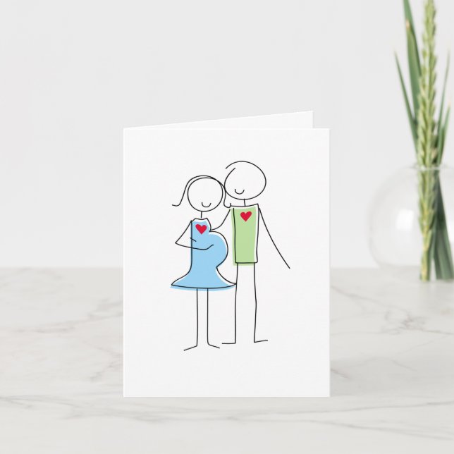 Expecting Couple Greeting Card, Blue and Green Card (Front)