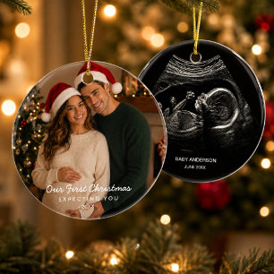 Expecting Parents First Christmas Photo Ceramic Ornament