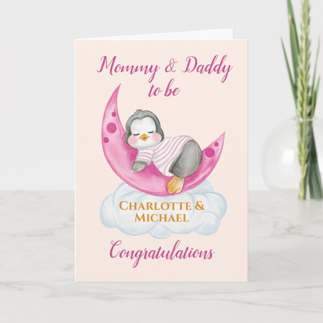 Expecting Parents Mommy & Daddy To Be Pink Card (Front)