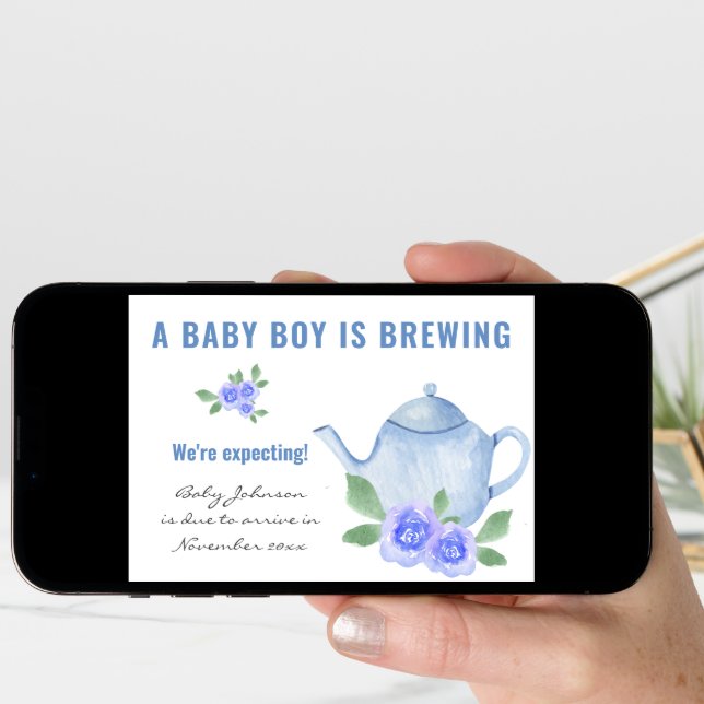Expecting Photo Baby Boy is Brewing Pregnancy Announcement (Front Digital)