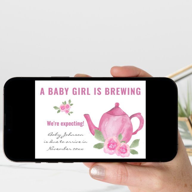 Expecting Photo Baby Girl is Brewing Pregnancy Announcement (Front Digital)