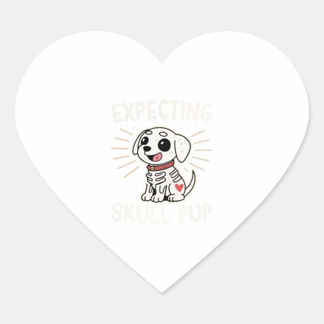 Expecting Skull Pup Halloween Heart Sticker (Front)
