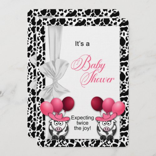Expecting Twin Cowgirls Baby Shower Pink Invitation