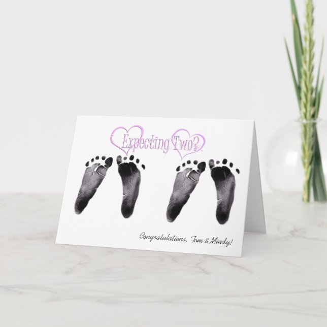 Expecting Twin Girls Congratulations Card (Front)