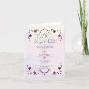 Expecting Twins: Boho floral & lavender watercolor Invitation