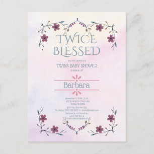 Expecting Twins:Boho Floral & Lavender Watercolor Invitation Postcard