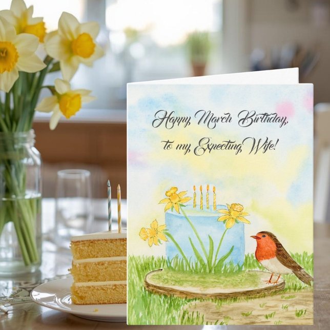 Expecting Wife Happy March Birthday Daffodils Card (Creator Uploaded)