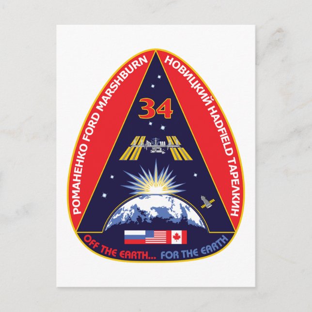 Expedition Crews:   Expedition 34 Flight Patch Postcard (Front)