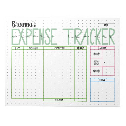 Expense Tracker Colorful Savings Chart Notepad