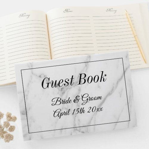 Expensive white marble print wedding guest book