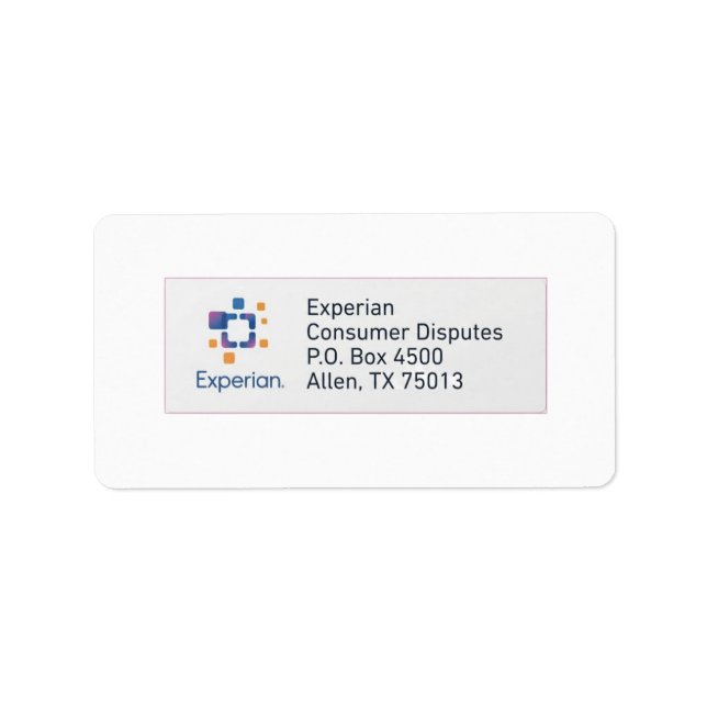 Experian Address Label  (Front)