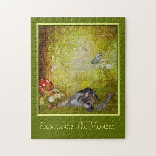 Experience The Moment Inspirational Quote Puppy Jigsaw Puzzle (Vertical)