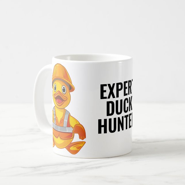 Expert Duck Hunter Construction Rubber Duck Mug (Front Left)