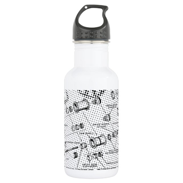 Exploded Hub Diagram (black/white) Water Bottle (Front)