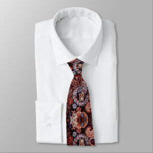 Exploded Paisley Pattern Floral Black Brown Peach Neck Tie