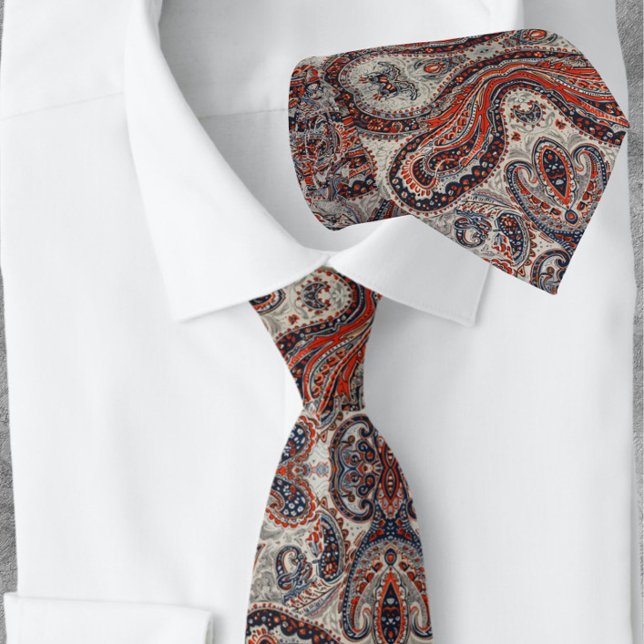 Exploded Paisley Pattern Floral Red Gray Neck Tie (Creator Uploaded)